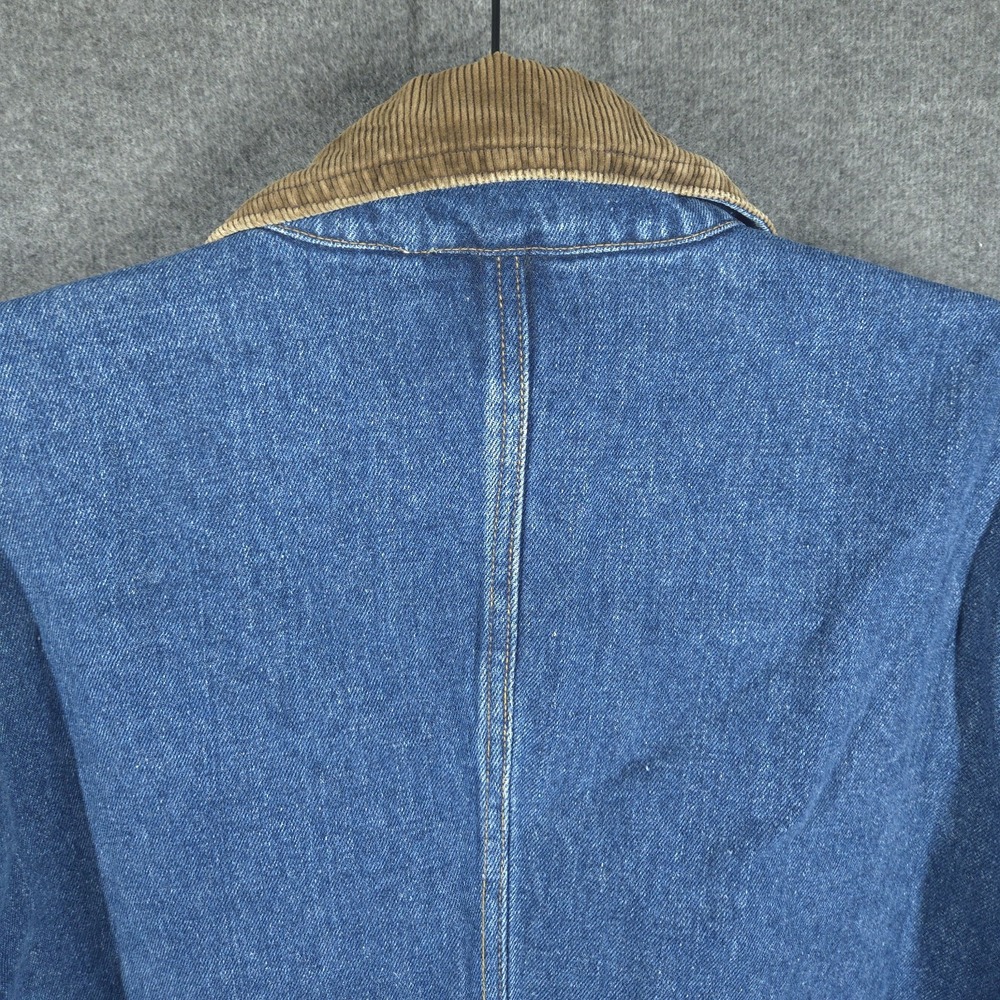 Vtg Faded Glory Denim Barn Coat L Mens 90s Workwear Corduroy Collar Chore Coat - Picture 15 of 16